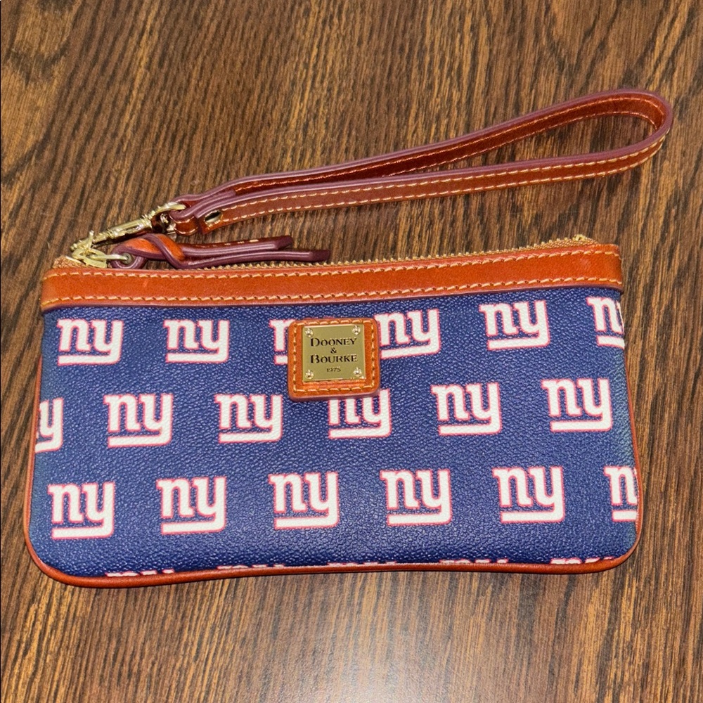 Dooney & Bourke NY Giants football Blue and Red Logo Wristlet